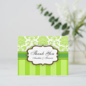 Green Damask Stripe Wedding Bedankt (Staand voorkant)