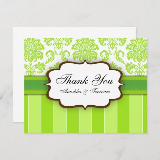 Green Damask Stripe Wedding Bedankt (Voorkant / Achterkant)