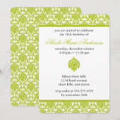 Green Damask Sweet Sixteen Birthday Kaart (Voorkant / Achterkant)