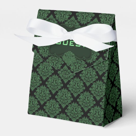 Green Damask-Tent Party Favor Box Bedankdoosjes (Voorkant Zijde)
