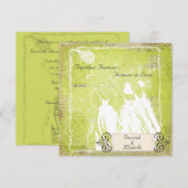 Green Damask Toss the Bouquet Wedding Invite Kaart (Voorkant / Achterkant)