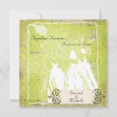Green Damask Toss the Bouquet Wedding Invite Kaart (Voorkant)