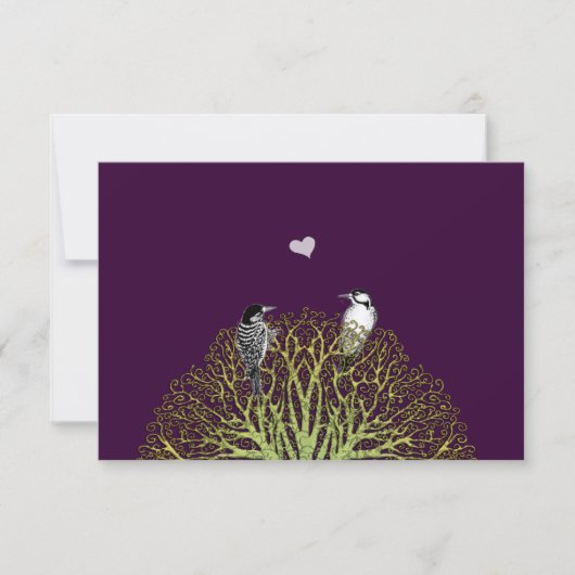 Green Damask Tree RSVP met  vogels (Voorkant)