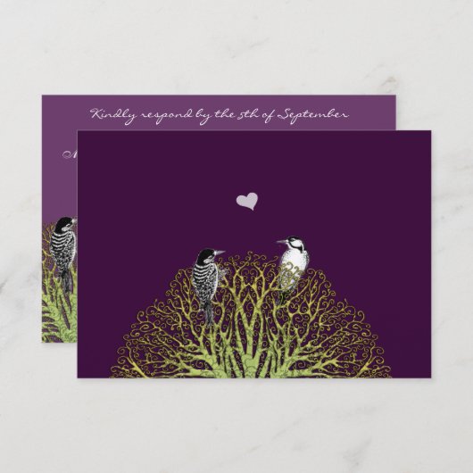 Green Damask Tree RSVP met  vogels (Voorkant / Achterkant)