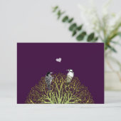Green Damask Tree RSVP met  vogels Kaartje (Staand voorkant)