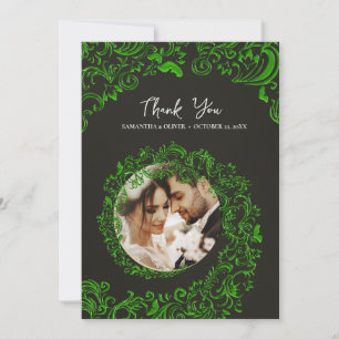 Green Damask Wedding Dank u fotokaart Bedankkaart