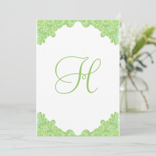 Green Damask Wedding Invitations Kaart (Staand voorkant)