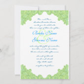 Green Damask Wedding Invitations Kaart (Achterkant)