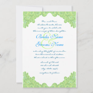 Green Damask Wedding Invitations Kaart