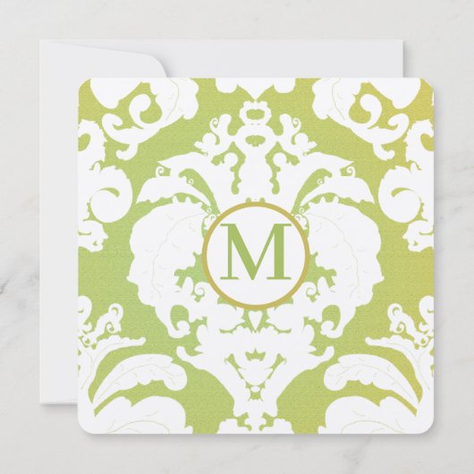 Green Damask Wedding Invitations Kaart (Achterkant)