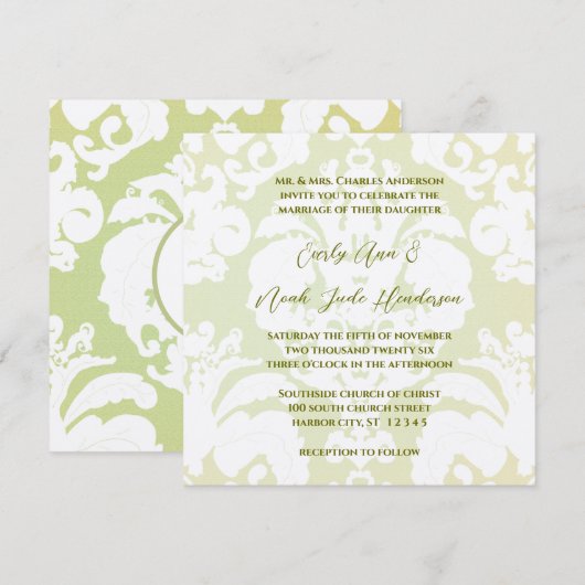 Green Damask Wedding Invitations Kaart (Voorkant / Achterkant)