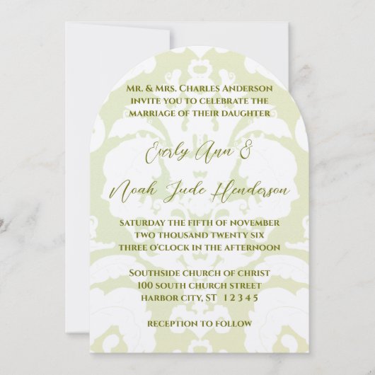 Green Damask Wedding Invitations Kaart (Voorkant)