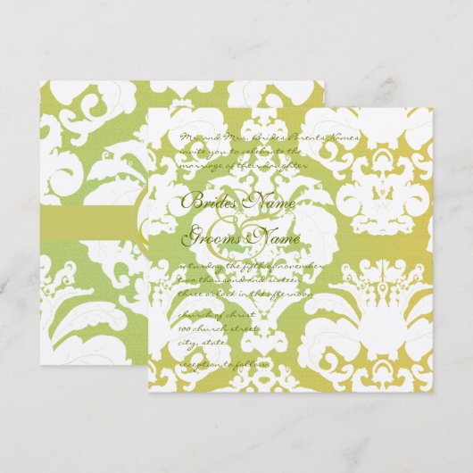 Green Damask Wedding Invitations Kaart (Voorkant / Achterkant)