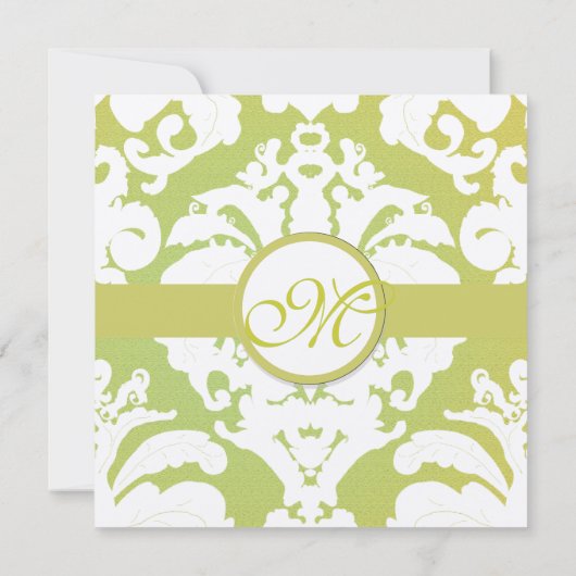 Green Damask Wedding Invitations Kaart (Achterkant)