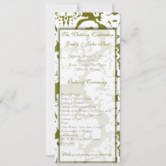 Green Damask Wedding Invitations Kaart (Voorkant)