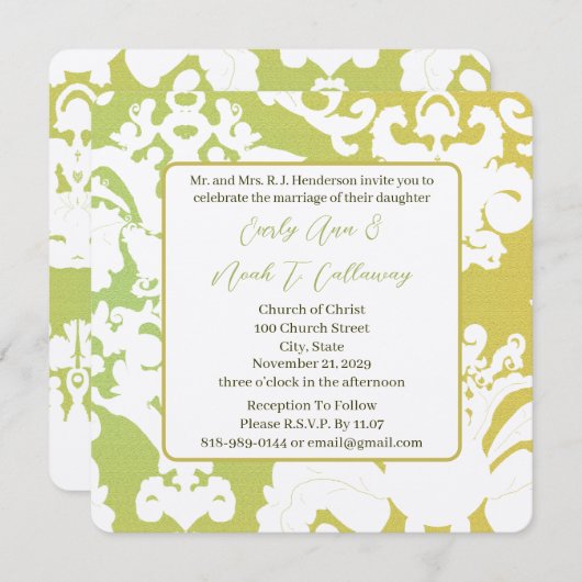 Green Damask Wedding Invitations Kaart (Voorkant / Achterkant)