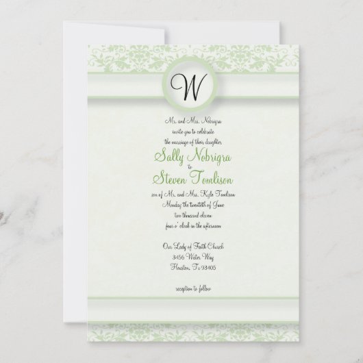 Green Damask Wedding Kaart (Voorkant)