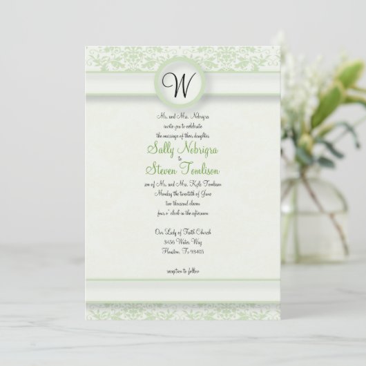 Green Damask Wedding Kaart (Staand voorkant)