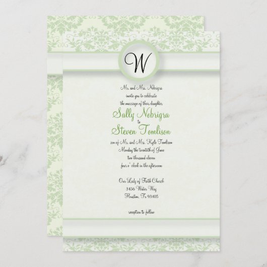 Green Damask Wedding Kaart (Voorkant / Achterkant)