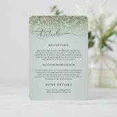Green Damask Wedding Receptie Details Kaart (Staand voorkant)