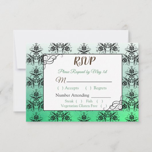 Green Damask Wedding RSVP-kaart RSVP Kaartje (Voorkant)