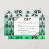 Green Damask Wedding RSVP-kaart RSVP Kaartje (Voorkant / Achterkant)