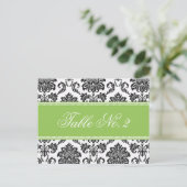 Green Damask Wedding Table Number Briefkaart (Staand voorkant)