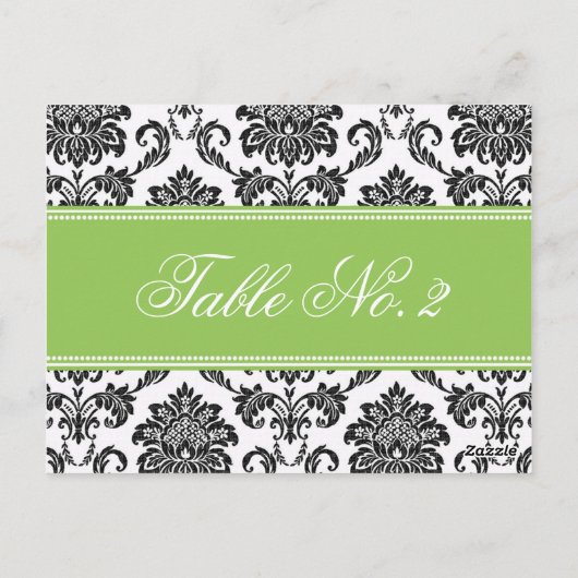 Green Damask Wedding Table Number Briefkaart (Achterkant)