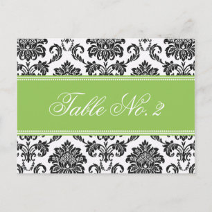 Green Damask Wedding Table Number Briefkaart