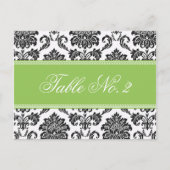 Green Damask Wedding Table Number Briefkaart (Voorkant)
