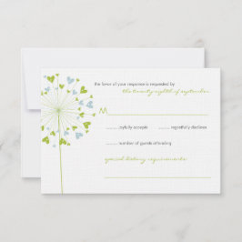 Green Dandelion Flowers Love Wedding RSVP Kaart