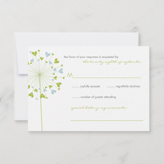 Green Dandelion Flowers Love Wedding RSVP Kaart (Voorkant)