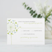 Green Dandelion Flowers Love Wedding RSVP Kaart (Staand voorkant)