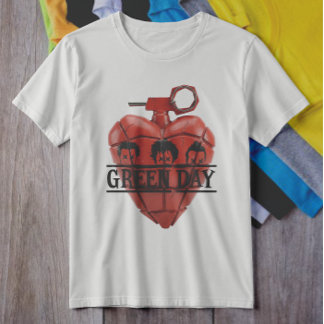 Green Day Red Heart Grenade Punk Rock T-shirt