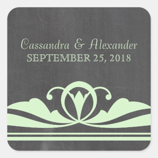 Green Deco Chalkboard Wedding Stickers (Voorkant)