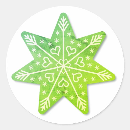Green Decorated kerstStar-Sticker Ronde Sticker (Voorkant)