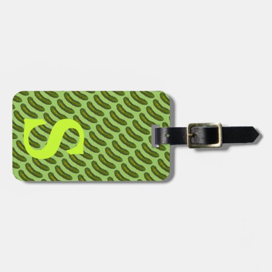 Green Deli Dill Pickle Monogram Gepersonaliseerd Bagagelabel (Voorkant horizontaal)