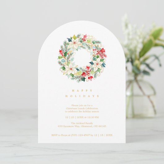 Green Delicate Chic Winter Christmas Wreath Party Kaart (Staand voorkant)