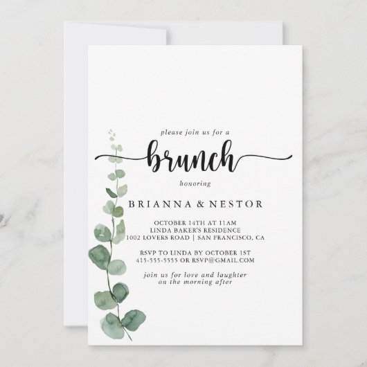 Green Delight Eucalyptus Brunch Invitation Kaart (Voorkant)