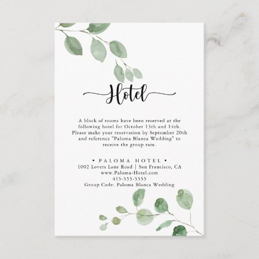 Green Delight Eucalyptus Hotel Informatiekaartje (Voorkant)