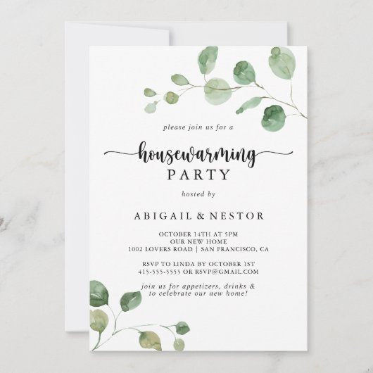 Green Delight Eucalyptus Housewarming Party Kaart (Voorkant)