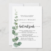 Green Delight Eucalyptus Kalligrafie Bat Mitzvah Kaart (Voorkant)