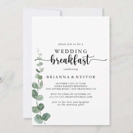 Green Delight Eucalyptus Weddenschap Breakfast Kaart (Voorkant)