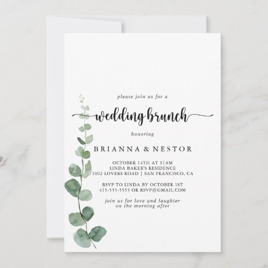 Green Delight Eucalyptus Wedding Brunch Kaart (Voorkant)