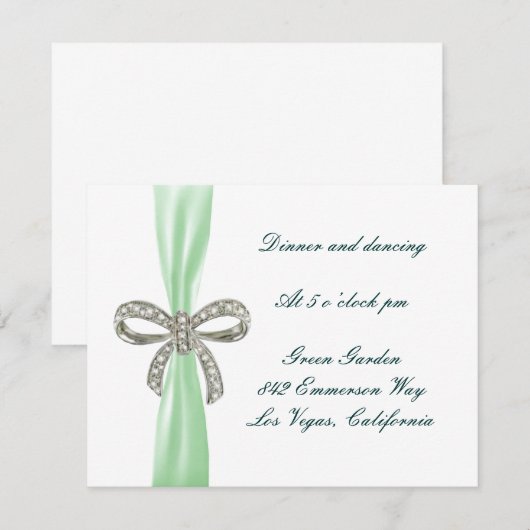 Green Diamond Bow Wedding Reception Kaart (Voorkant / Achterkant)