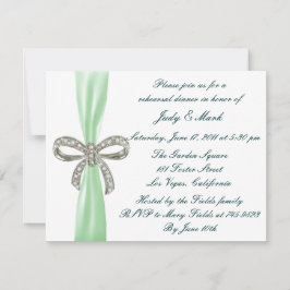 Green Diamond Bow Wedding Rehearsal Dinner Invite Kaart