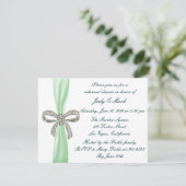 Green Diamond Bow Wedding Rehearsal Dinner Invite Kaart (Staand voorkant)
