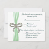 Green Diamond Bow Wedding Response Card RSVP Kaartje (Voorkant)