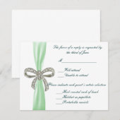Green Diamond Bow Wedding Response Card RSVP Kaartje (Voorkant / Achterkant)