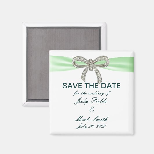 Green Diamond Bow Wedding Save the Date Magnet (Voorkant / Achterkant)